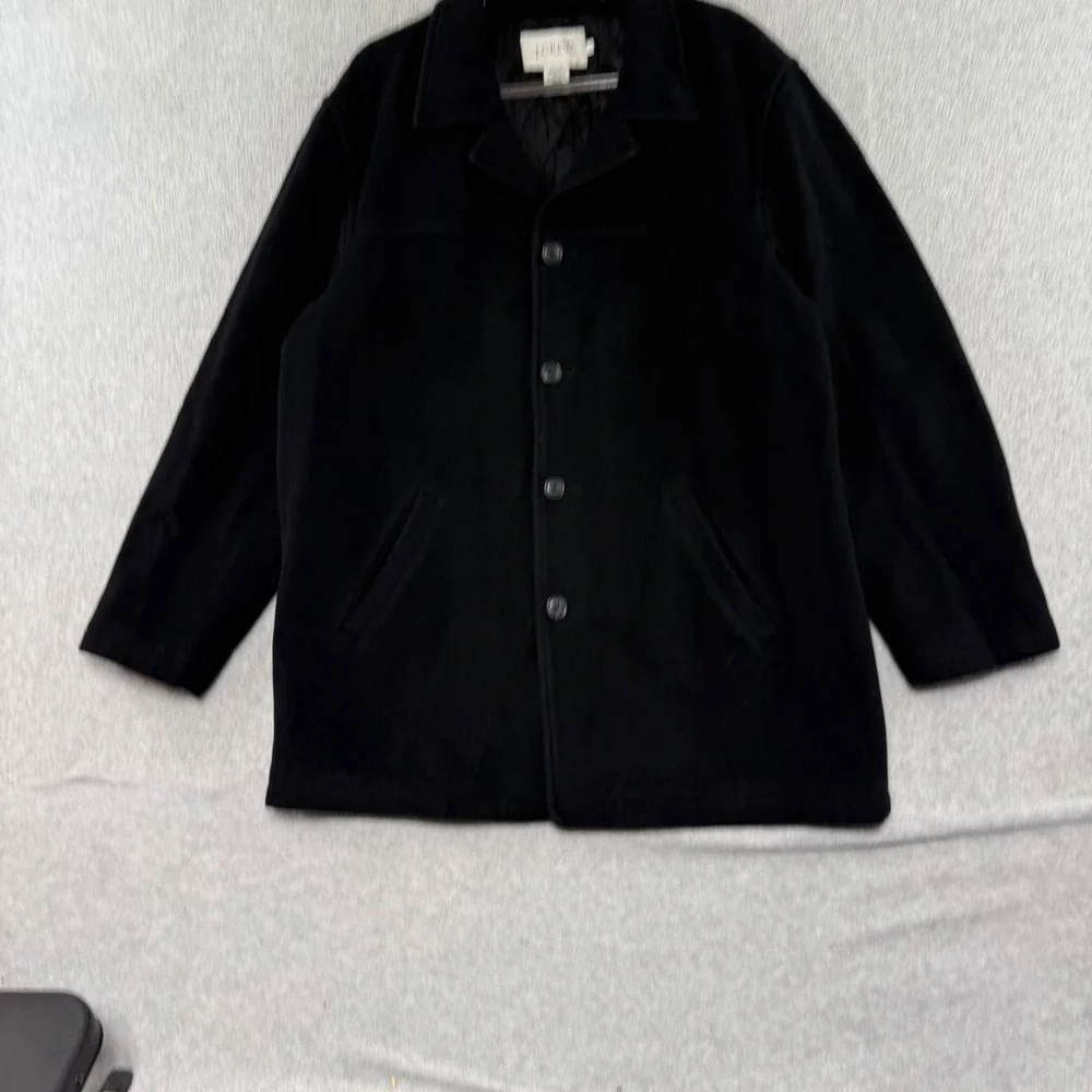 J.Crew Wool Thinsulate Car Coat Jacket Mens Large Black Quilted Lining 12539